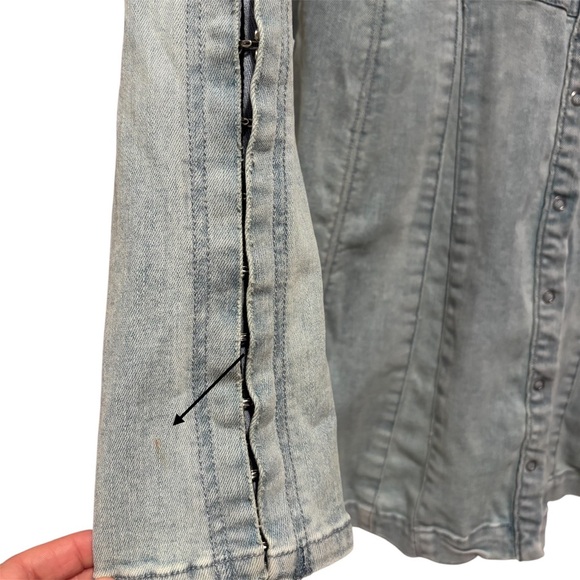 Free People Thea Blue Denim Long Bell Sleeve Mini Dress Size Small - Picture 13 of 16